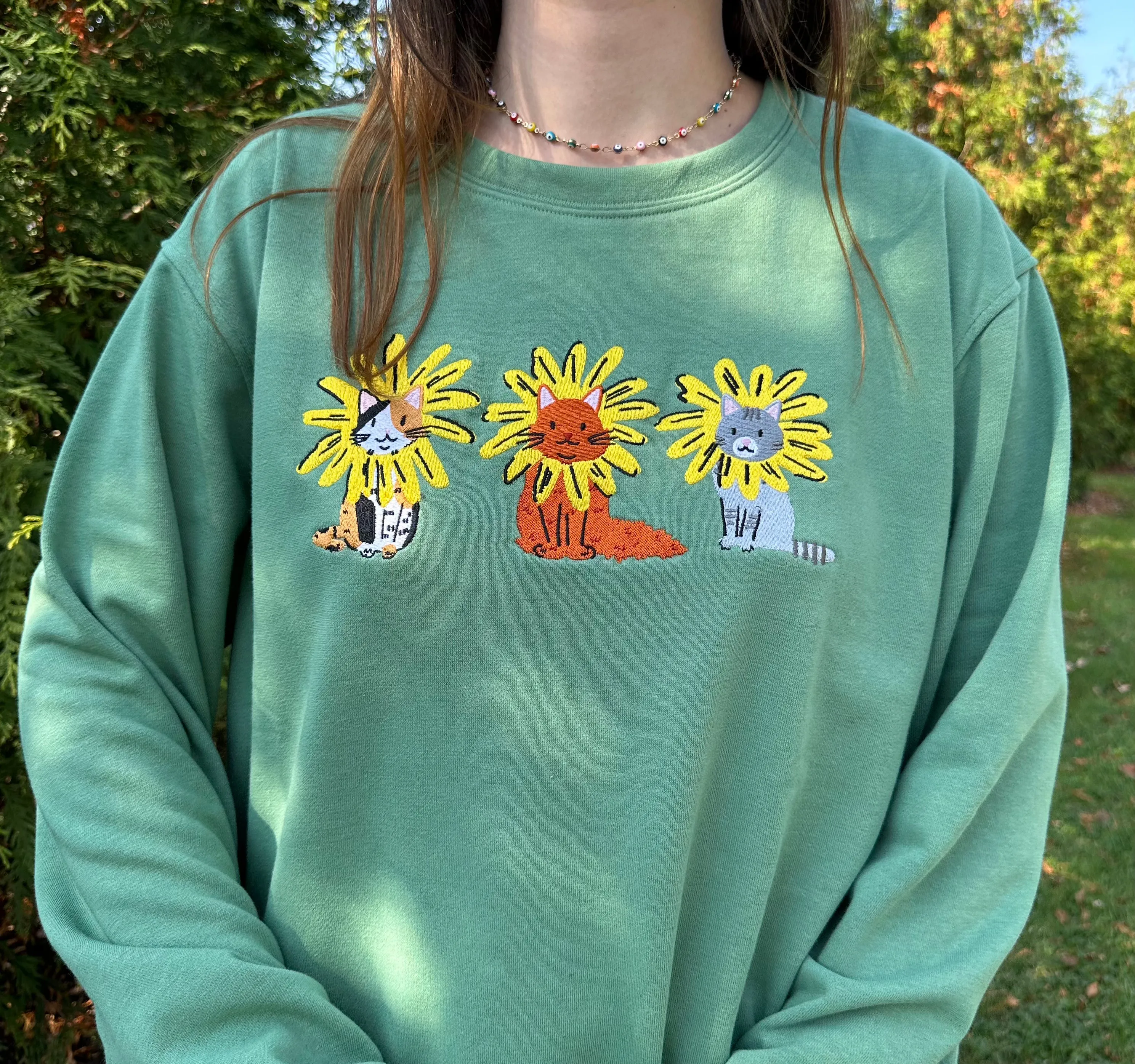 Black Eyed Susan Cats (Green) / Crew Sweatshirt