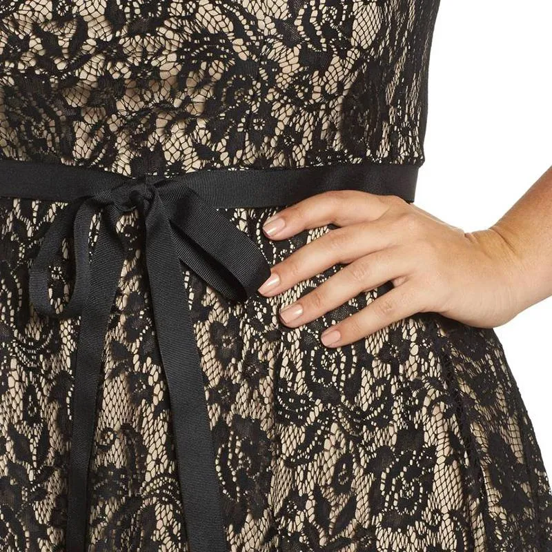 Black Lace Elegant Belt Dress