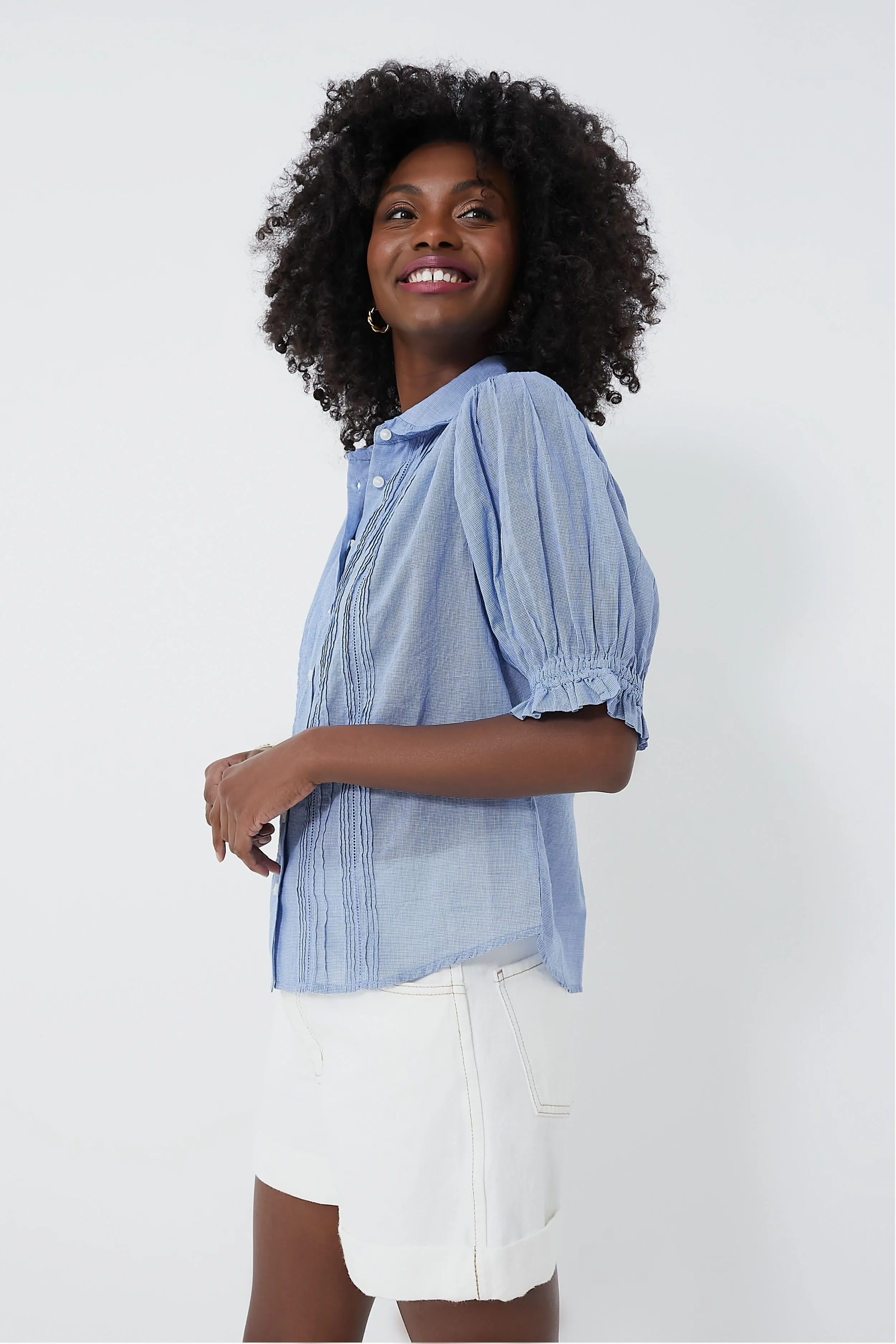 Blue Houndstooth Gemma Blouse