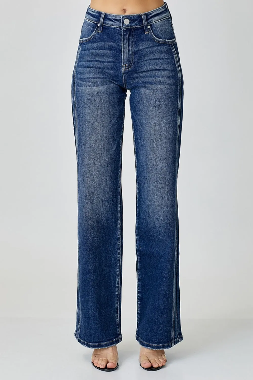 Blue Jeans Mid Rise Straight Leg Women's Denim Pants Cotton