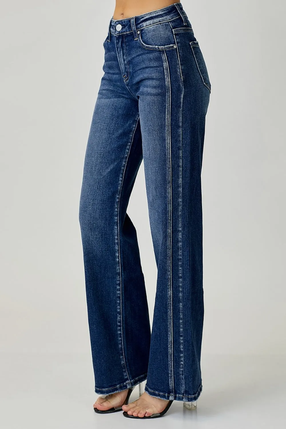 Blue Jeans Mid Rise Straight Leg Women's Denim Pants Cotton