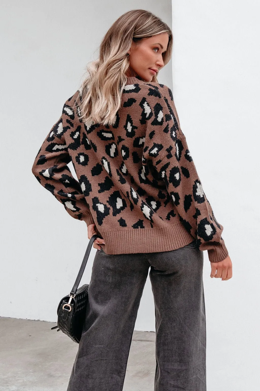 Brown Leopard Print Ribbed Sweater