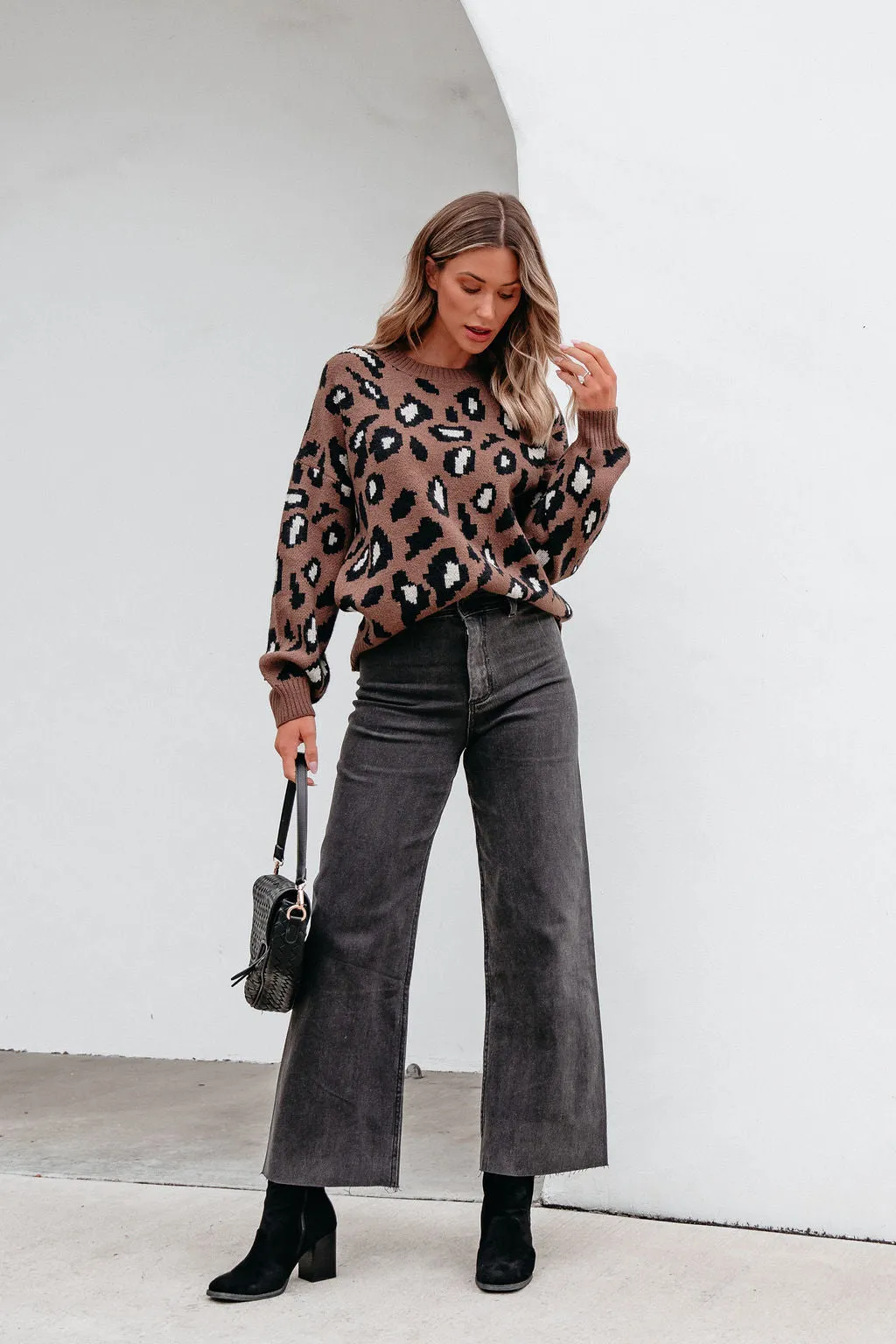 Brown Leopard Print Ribbed Sweater