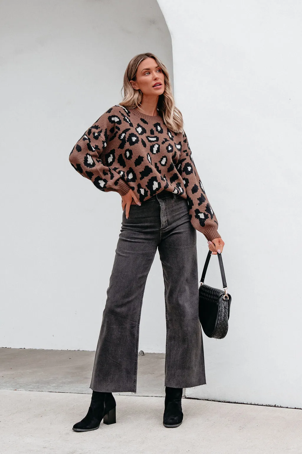 Brown Leopard Print Ribbed Sweater