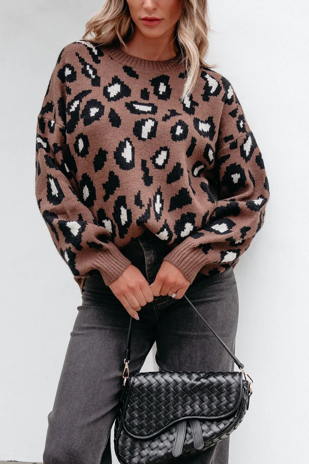 Brown Leopard Print Ribbed Sweater