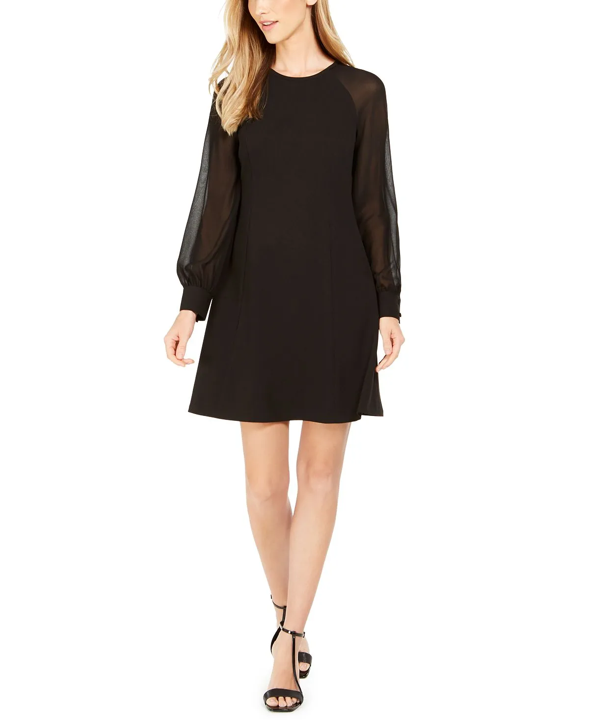 Calvin Klein Illusion Sleeve A-Line Dress, Black