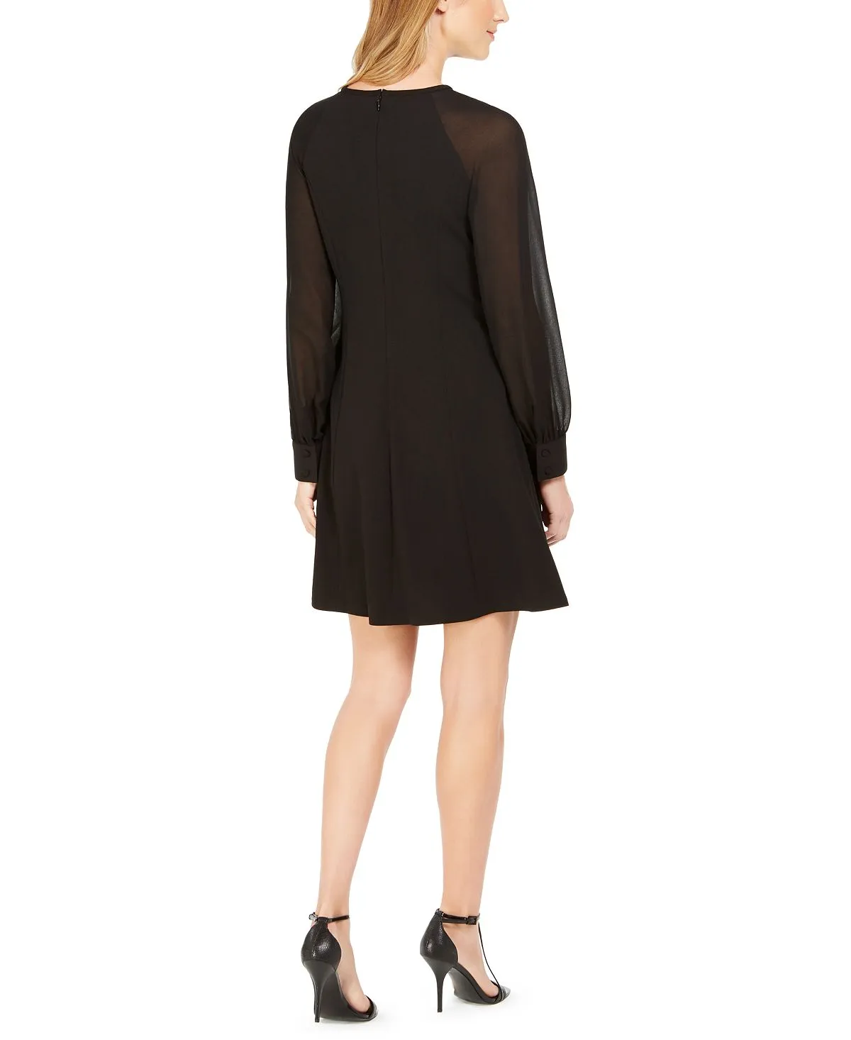 Calvin Klein Illusion Sleeve A-Line Dress, Black