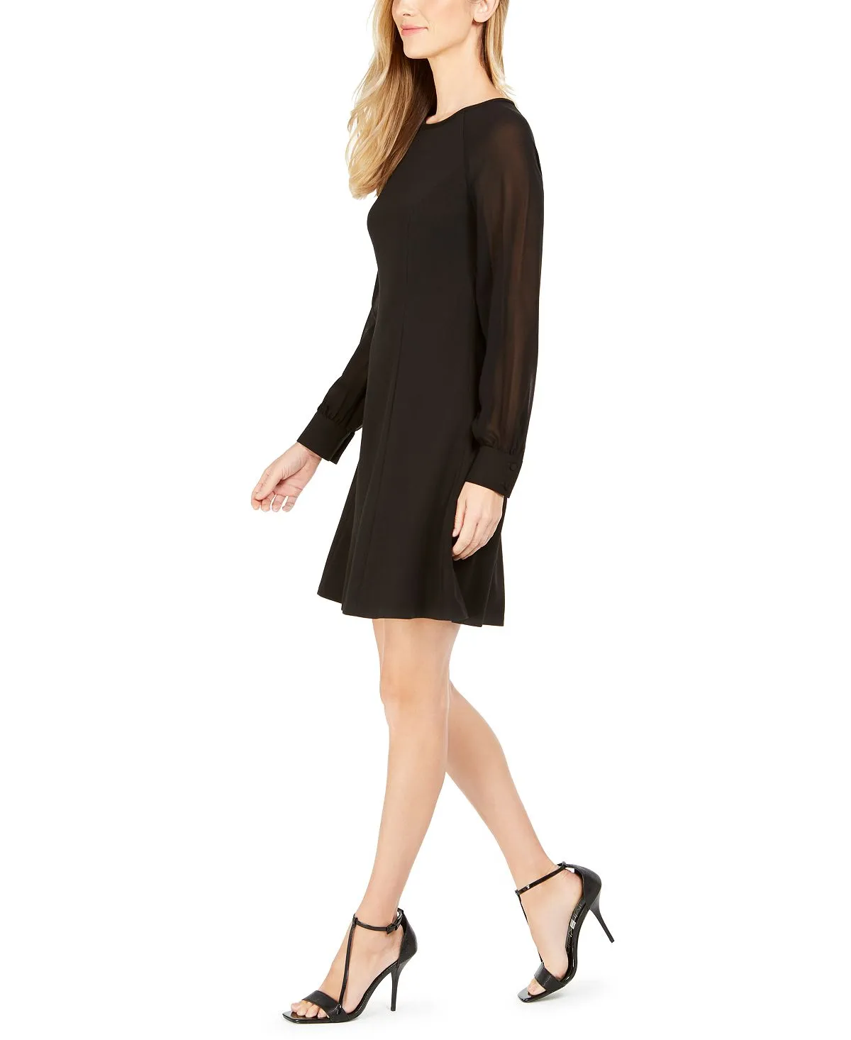 Calvin Klein Illusion Sleeve A-Line Dress, Black