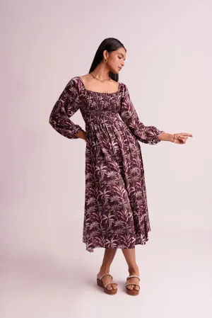 Comfortable Printed Purple Midi Dress