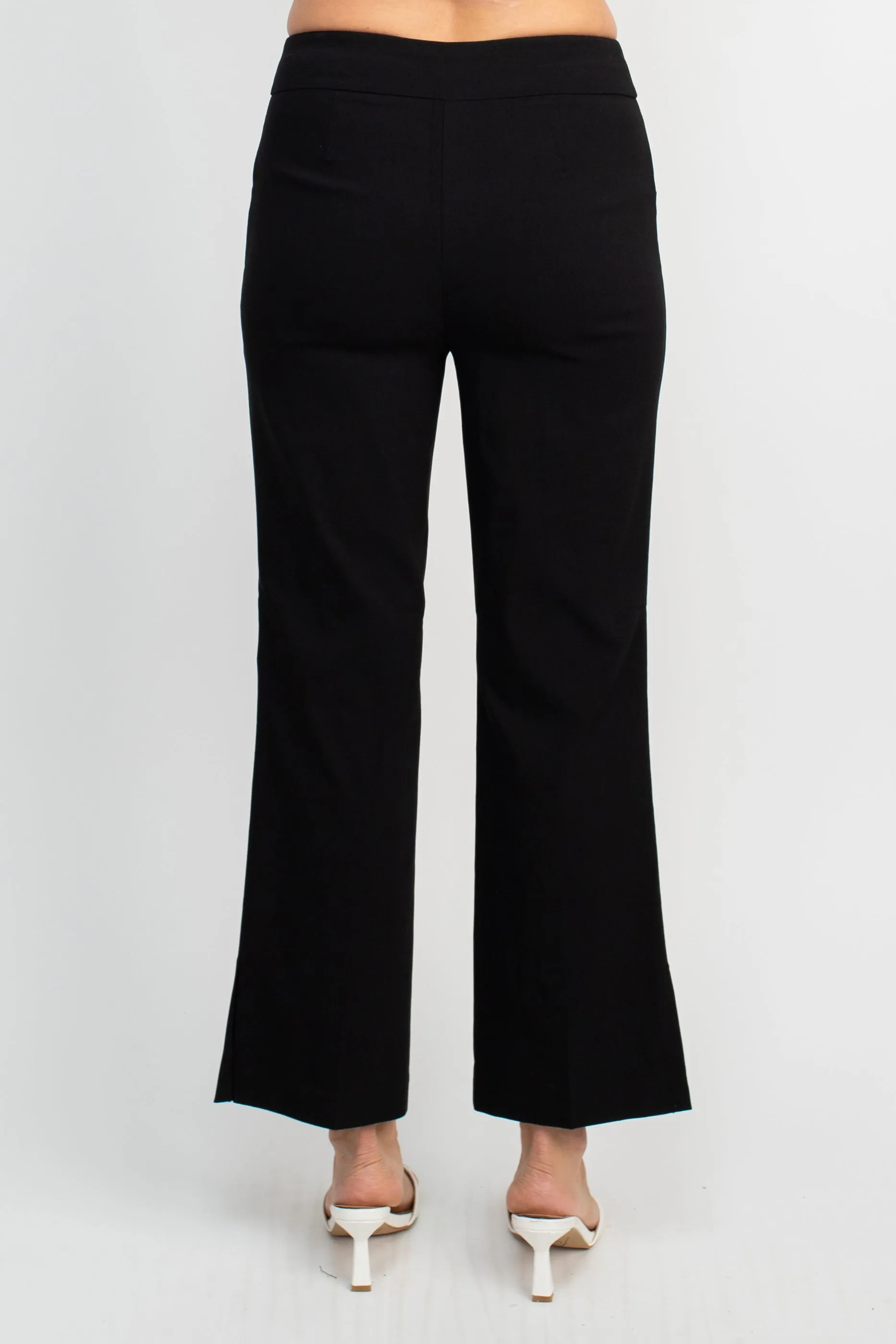 Counterparts Banded Mid Waist Pull On Solid Straight Cut Slit Hem Stretch Rayon Pant with Pockets