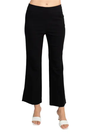 Counterparts Banded Mid Waist Pull On Solid Straight Cut Slit Hem Stretch Rayon Pant with Pockets