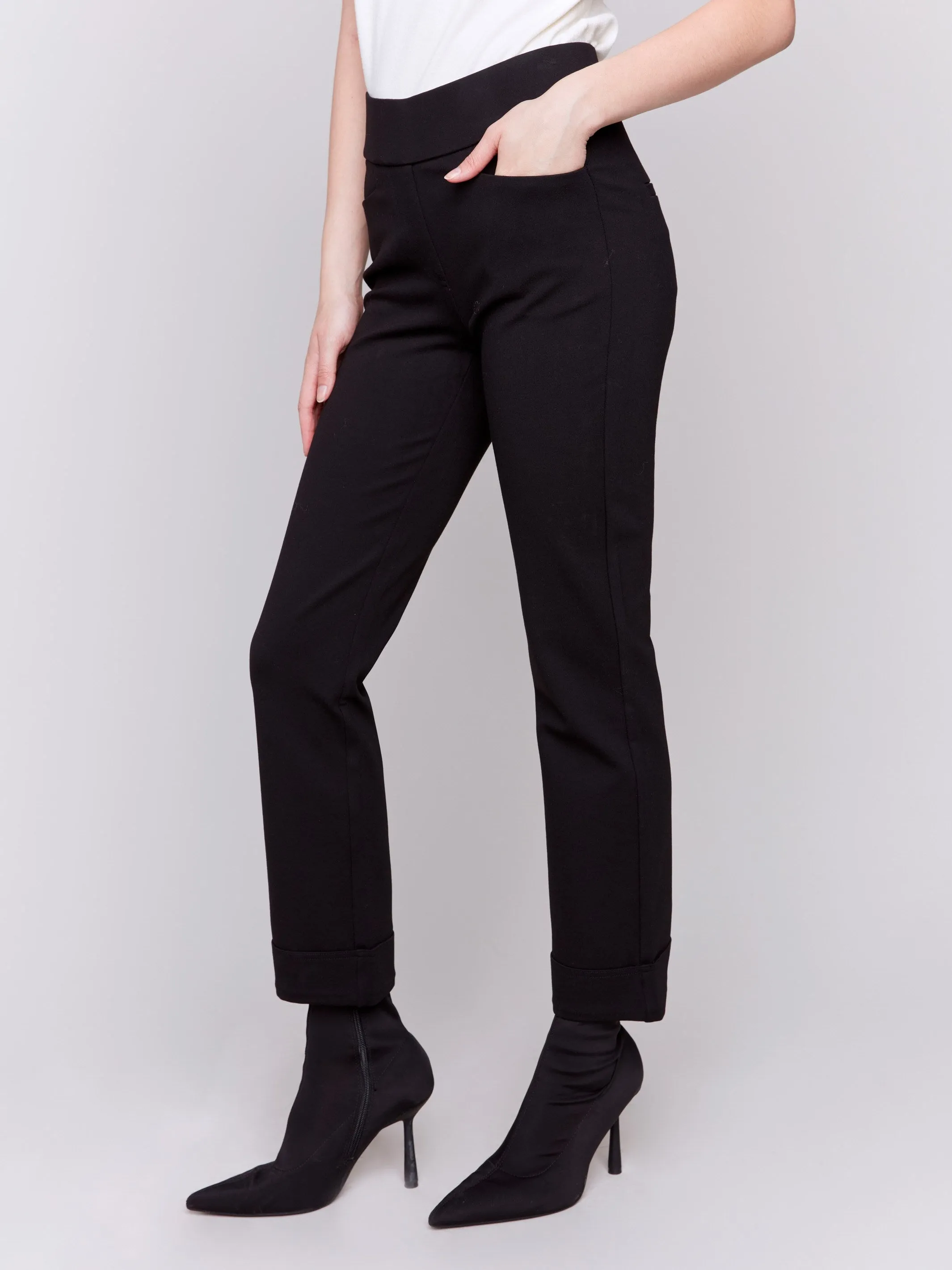 Cuffed Ponte Pants - Black