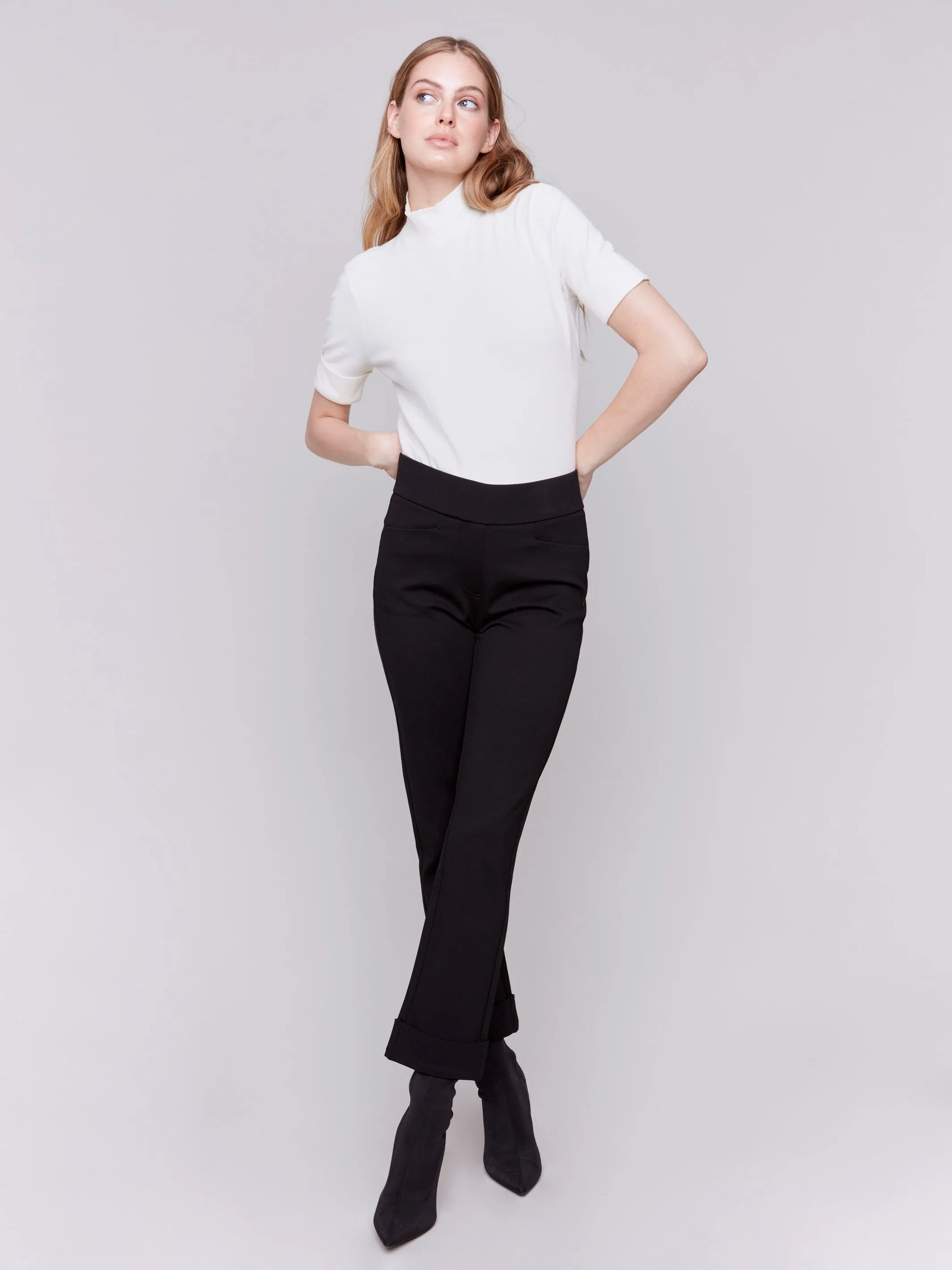 Cuffed Ponte Pants - Black