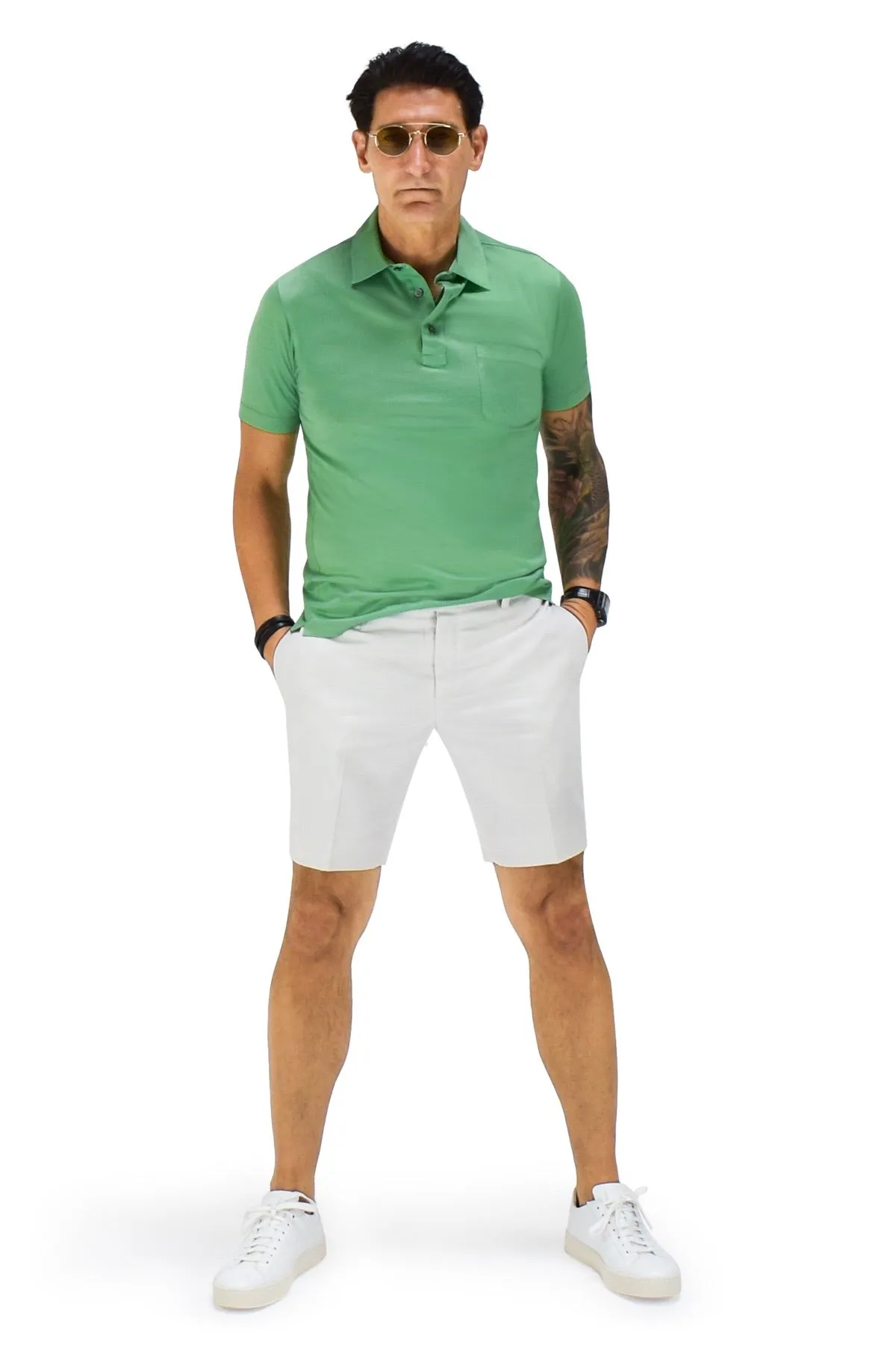 David August Polished Cotton Shorts in Stone - Cut-to-Order