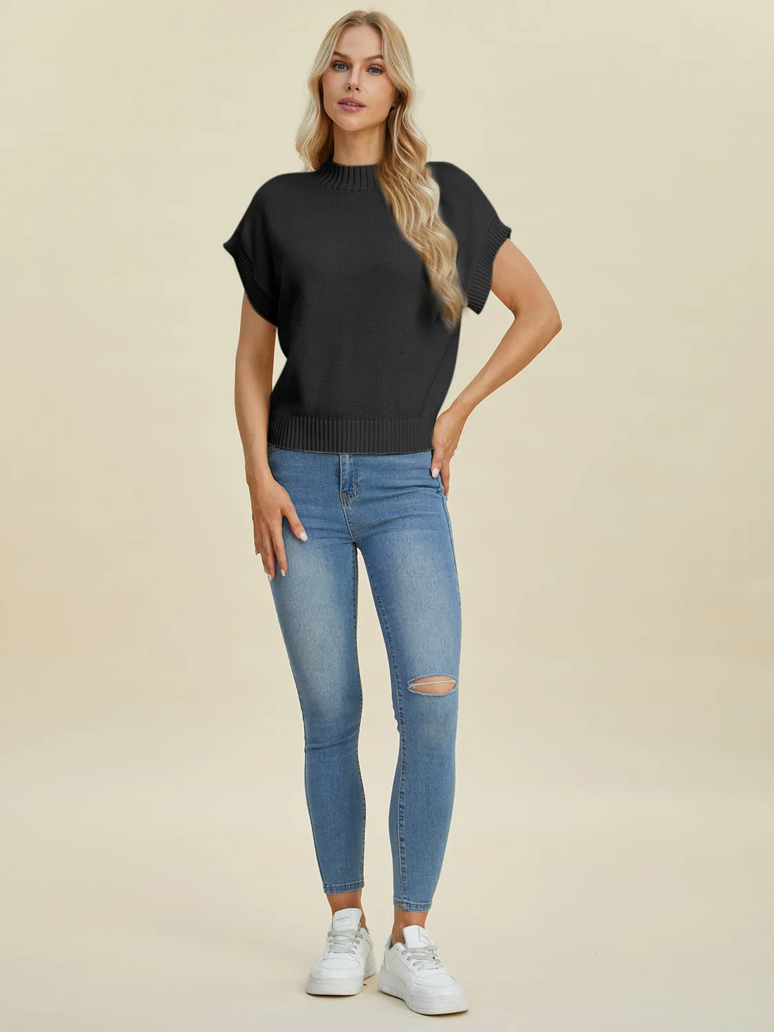 Denise Mock Neck Short Sleeve Sweater