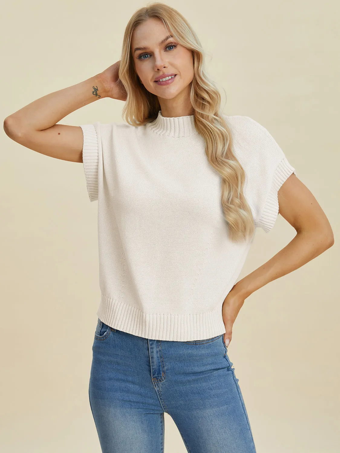 Denise Mock Neck Short Sleeve Sweater