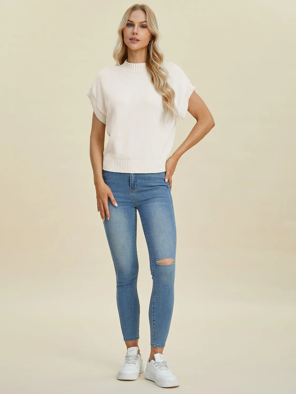 Denise Mock Neck Short Sleeve Sweater