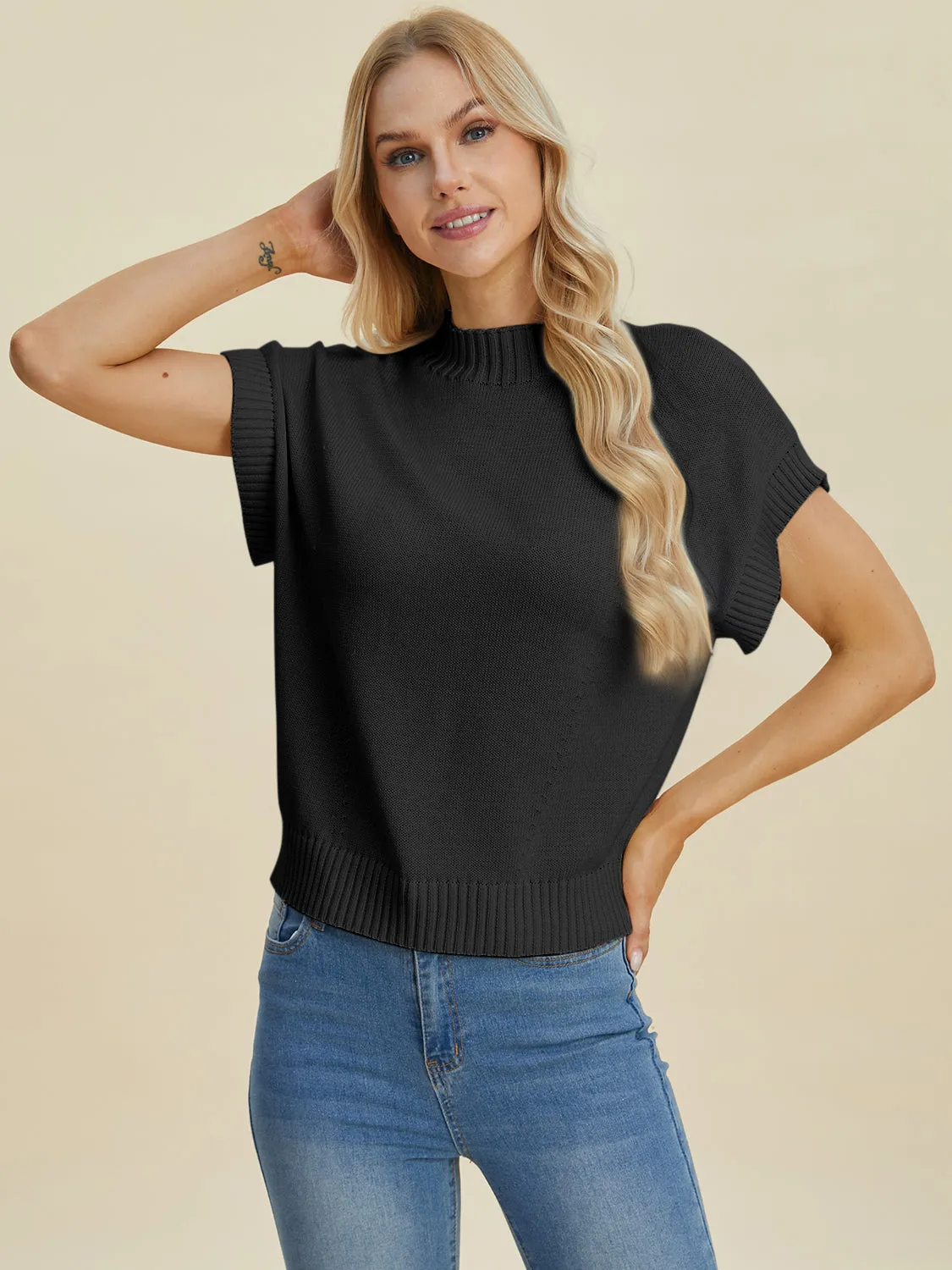 Denise Mock Neck Short Sleeve Sweater