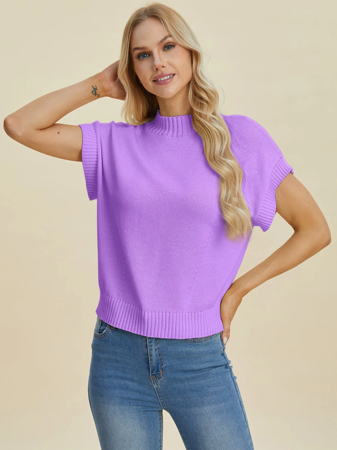 Denise Mock Neck Short Sleeve Sweater