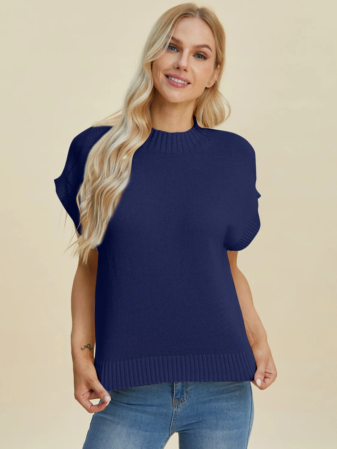 Denise Mock Neck Short Sleeve Sweater