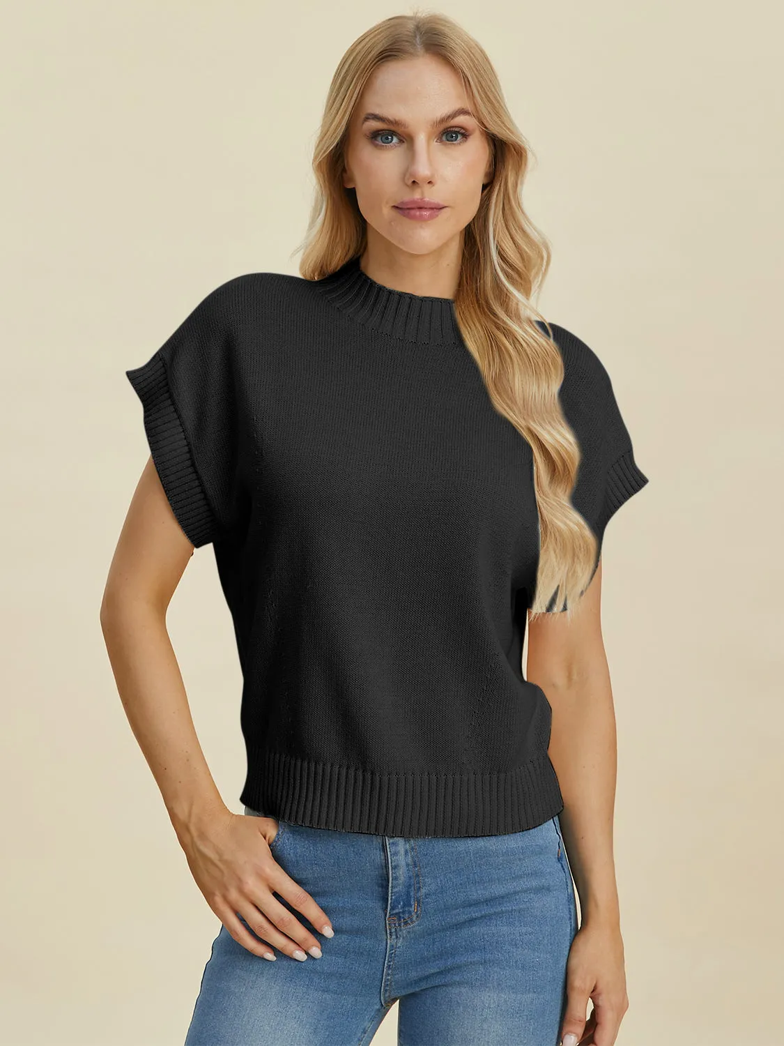 Denise Mock Neck Short Sleeve Sweater