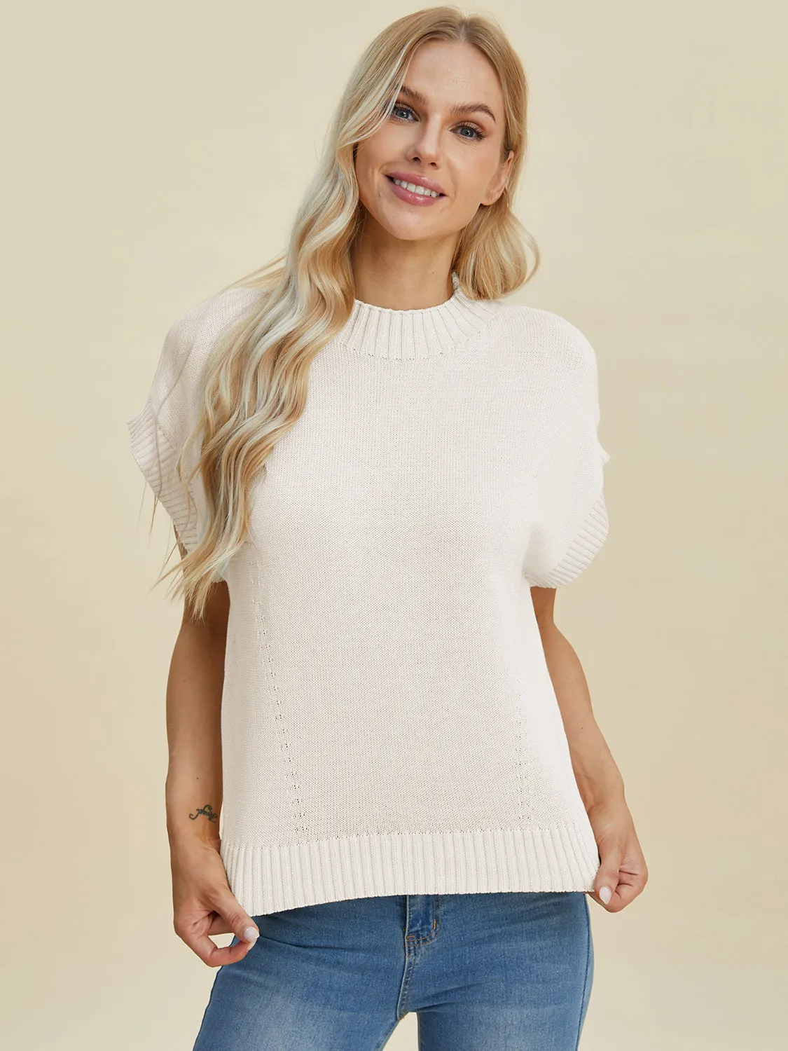 Denise Mock Neck Short Sleeve Sweater