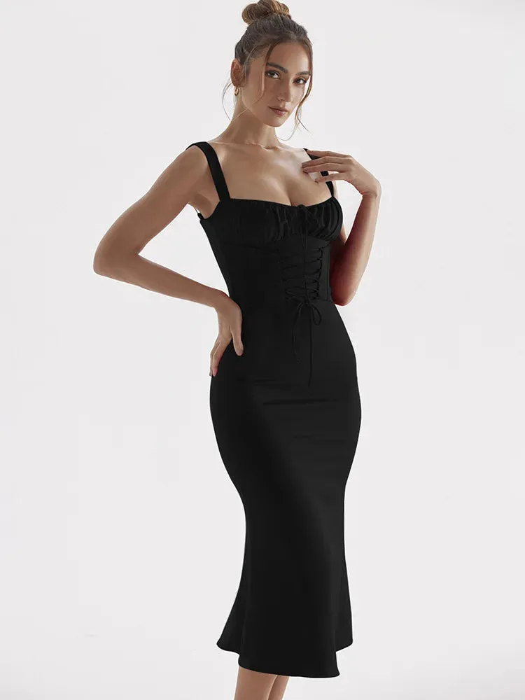 Elegant Backless Bandage Gown Ruched Maxi Dress