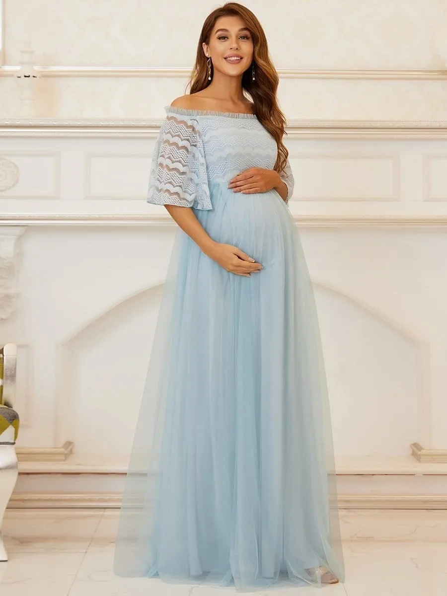 Elegant Cold Shoulder Floor Length Maternity Dress