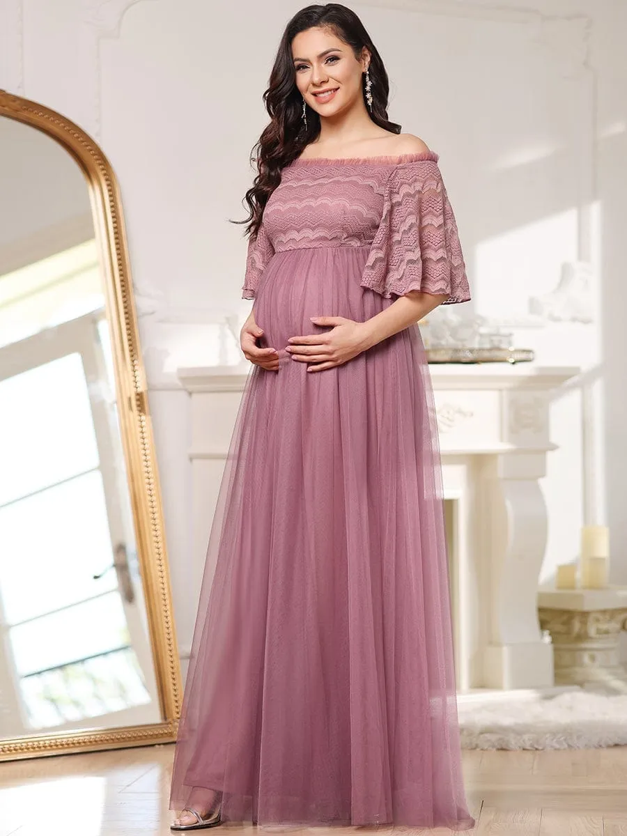 Elegant Cold Shoulder Floor Length Maternity Dress