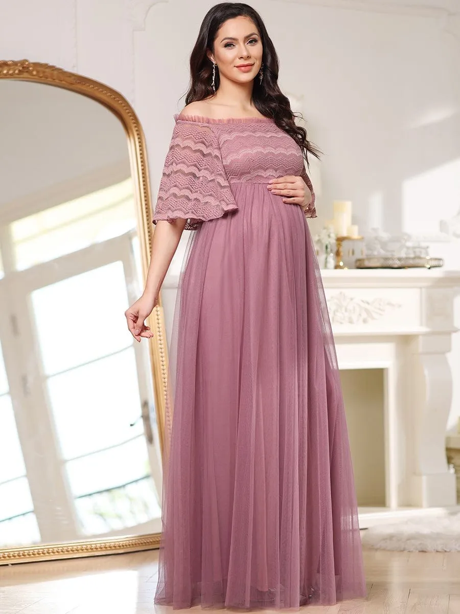 Elegant Cold Shoulder Floor Length Maternity Dress