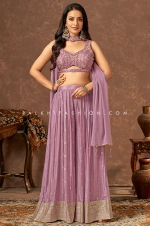 Elegant Mauve Color Crop Top Palazzo Ensemble with Mirror Work