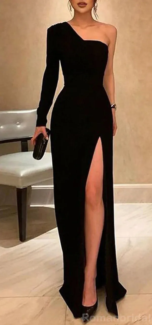 Elegant One Shoulder Long Sleeve Side Slit Evening Prom Dress Online, OL086