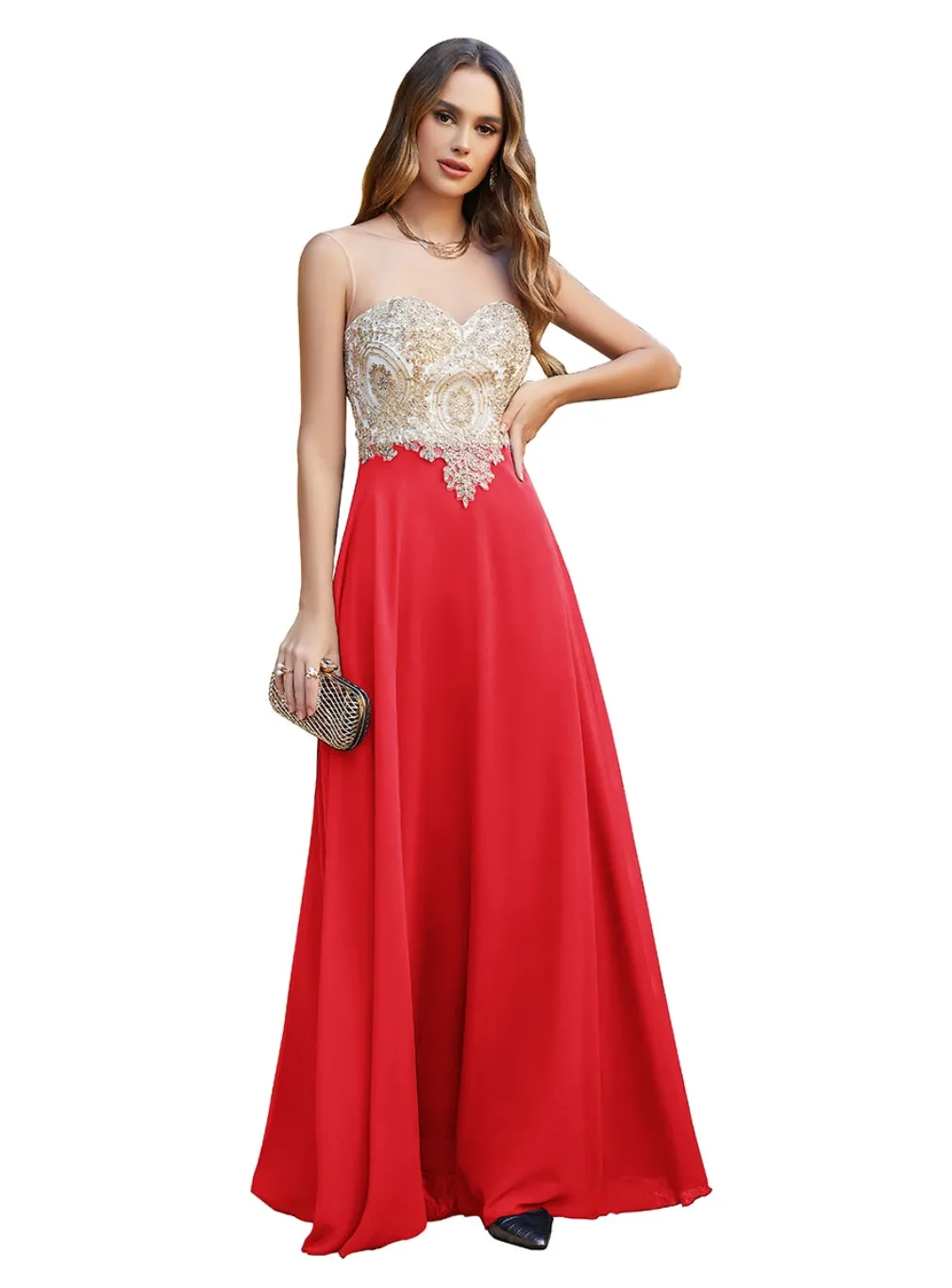 Elegant Sleeveless Aline Chiffon Appliques Evneing Dresses