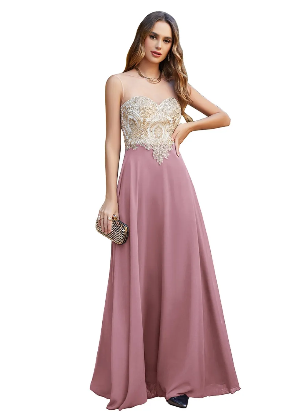 Elegant Sleeveless Aline Chiffon Appliques Evneing Dresses