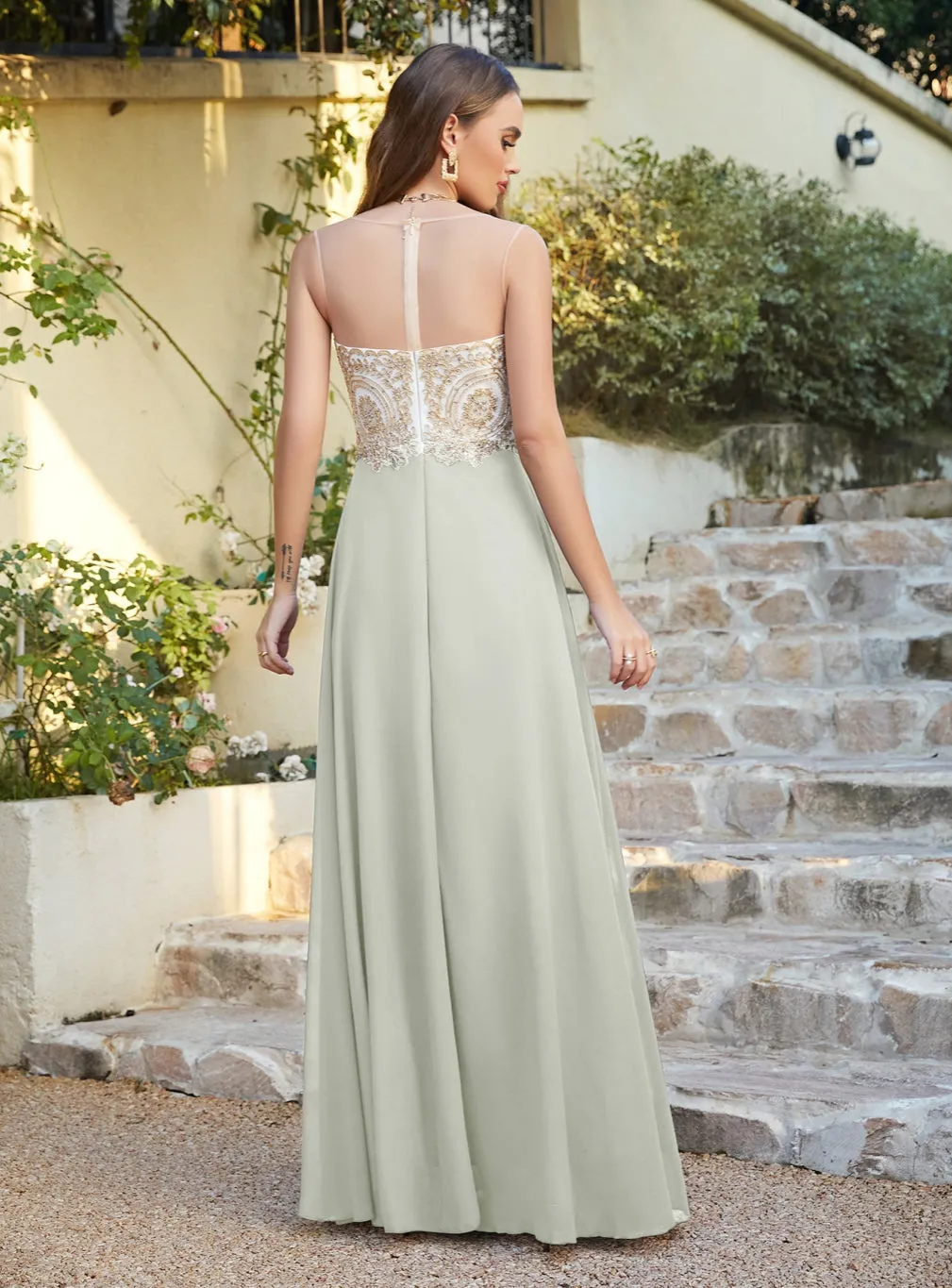 Elegant Sleeveless Aline Chiffon Appliques Evneing Dresses