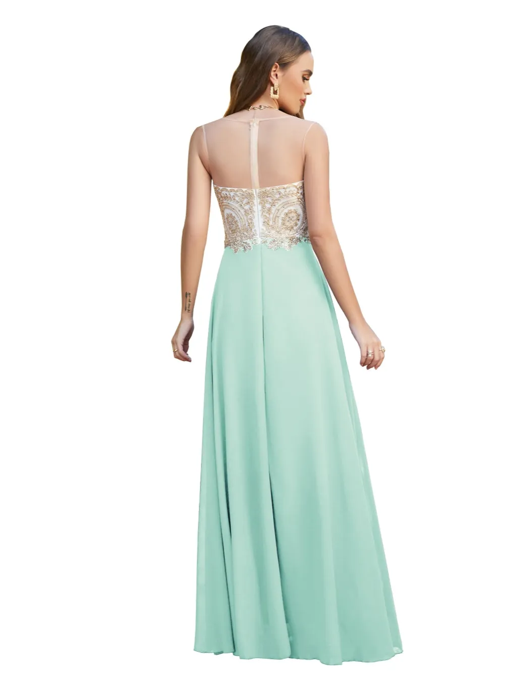 Elegant Sleeveless Aline Chiffon Appliques Evneing Dresses