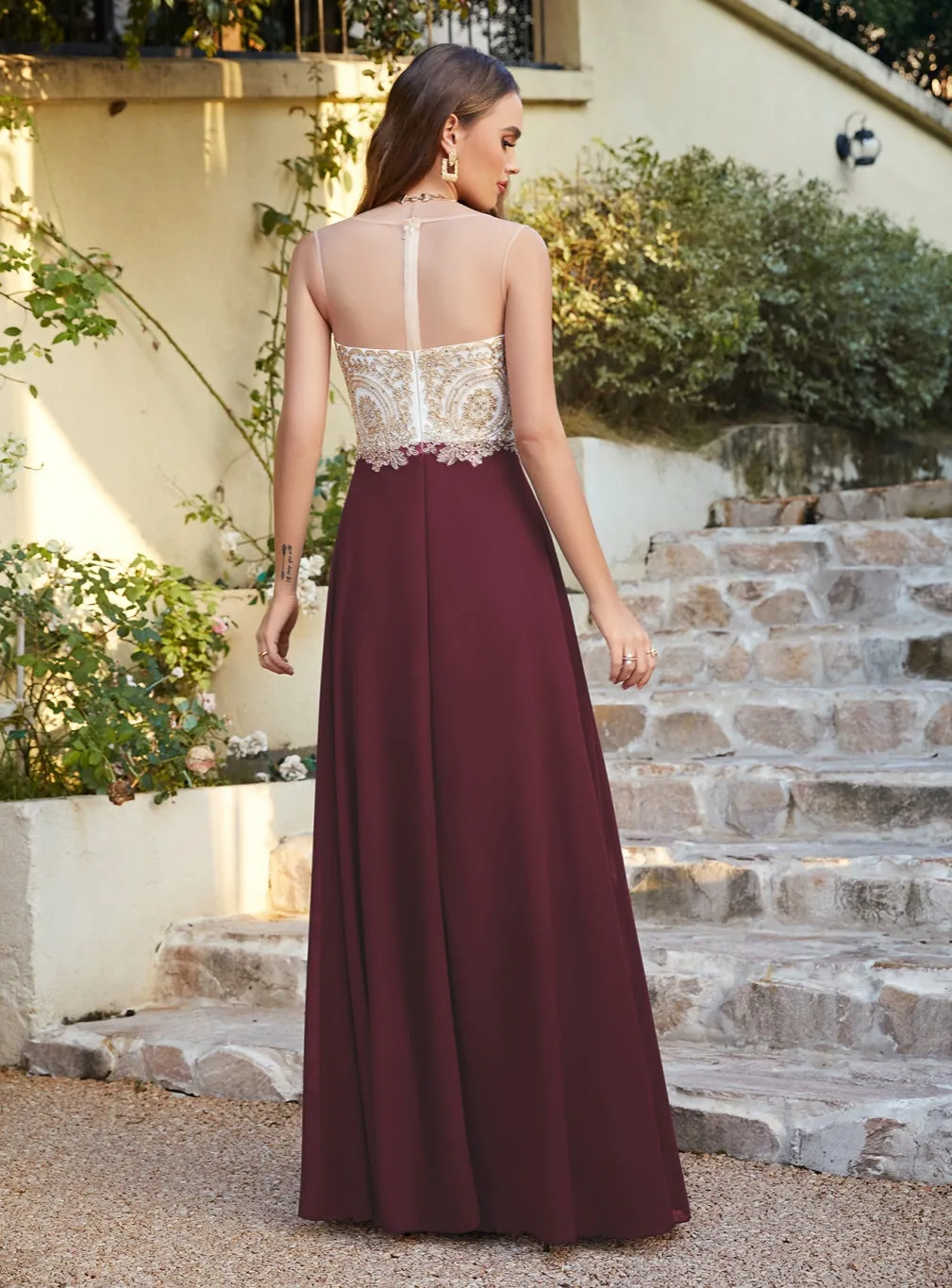 Elegant Sleeveless Aline Chiffon Appliques Evneing Dresses