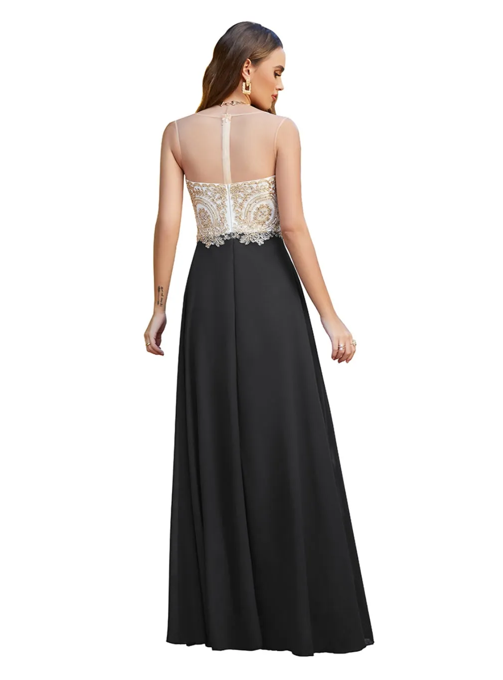 Elegant Sleeveless Aline Chiffon Appliques Evneing Dresses