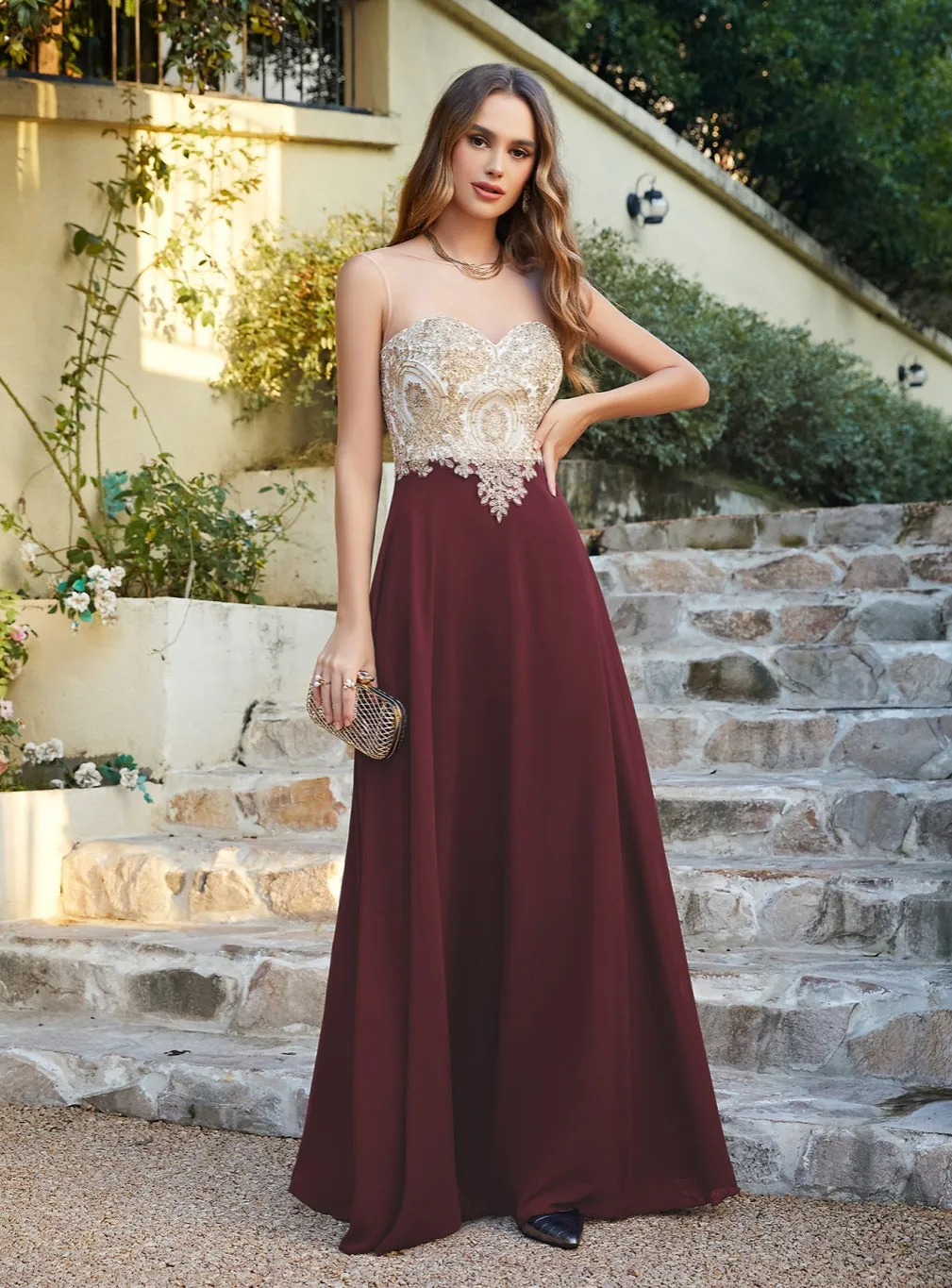 Elegant Sleeveless Aline Chiffon Appliques Evneing Dresses