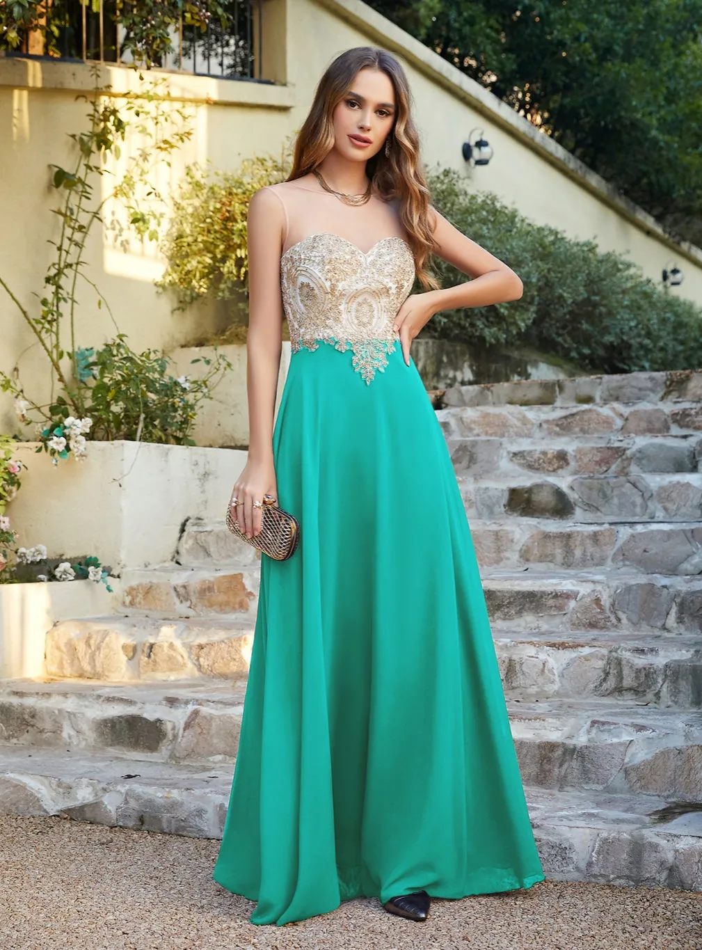 Elegant Sleeveless Aline Chiffon Appliques Evneing Dresses