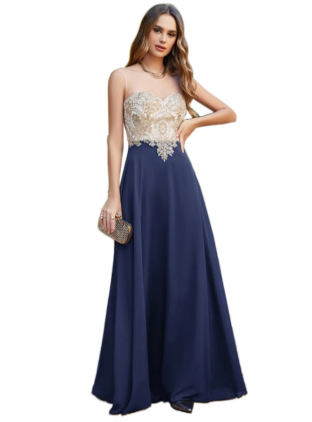 Elegant Sleeveless Aline Chiffon Appliques Evneing Dresses