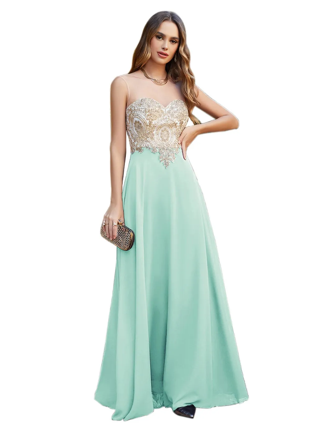 Elegant Sleeveless Aline Chiffon Appliques Evneing Dresses