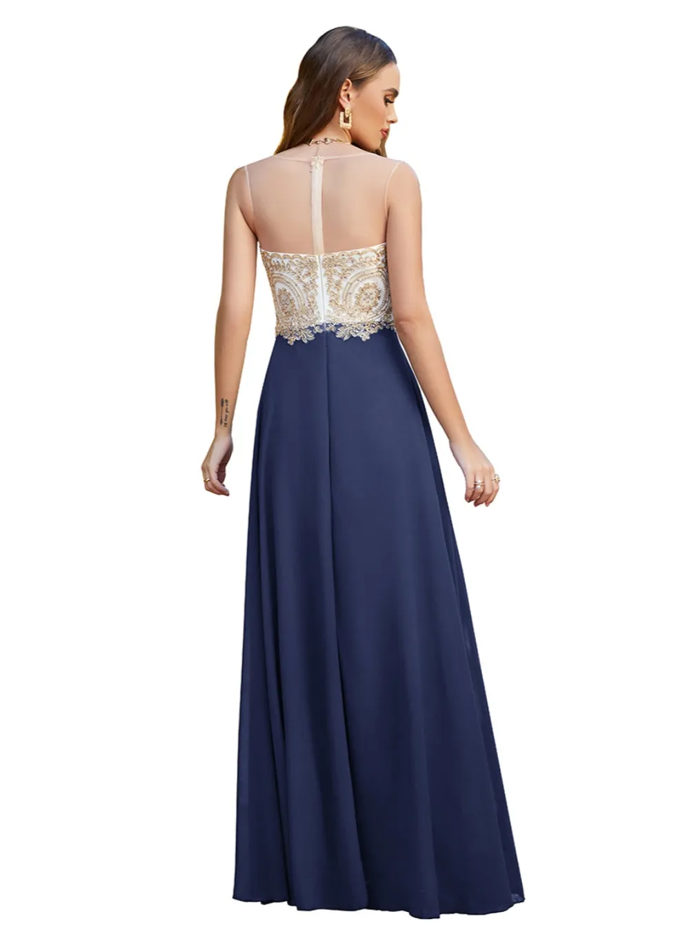 Elegant Sleeveless Aline Chiffon Appliques Evneing Dresses