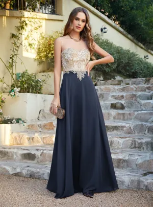 Elegant Sleeveless Aline Chiffon Appliques Evneing Dresses