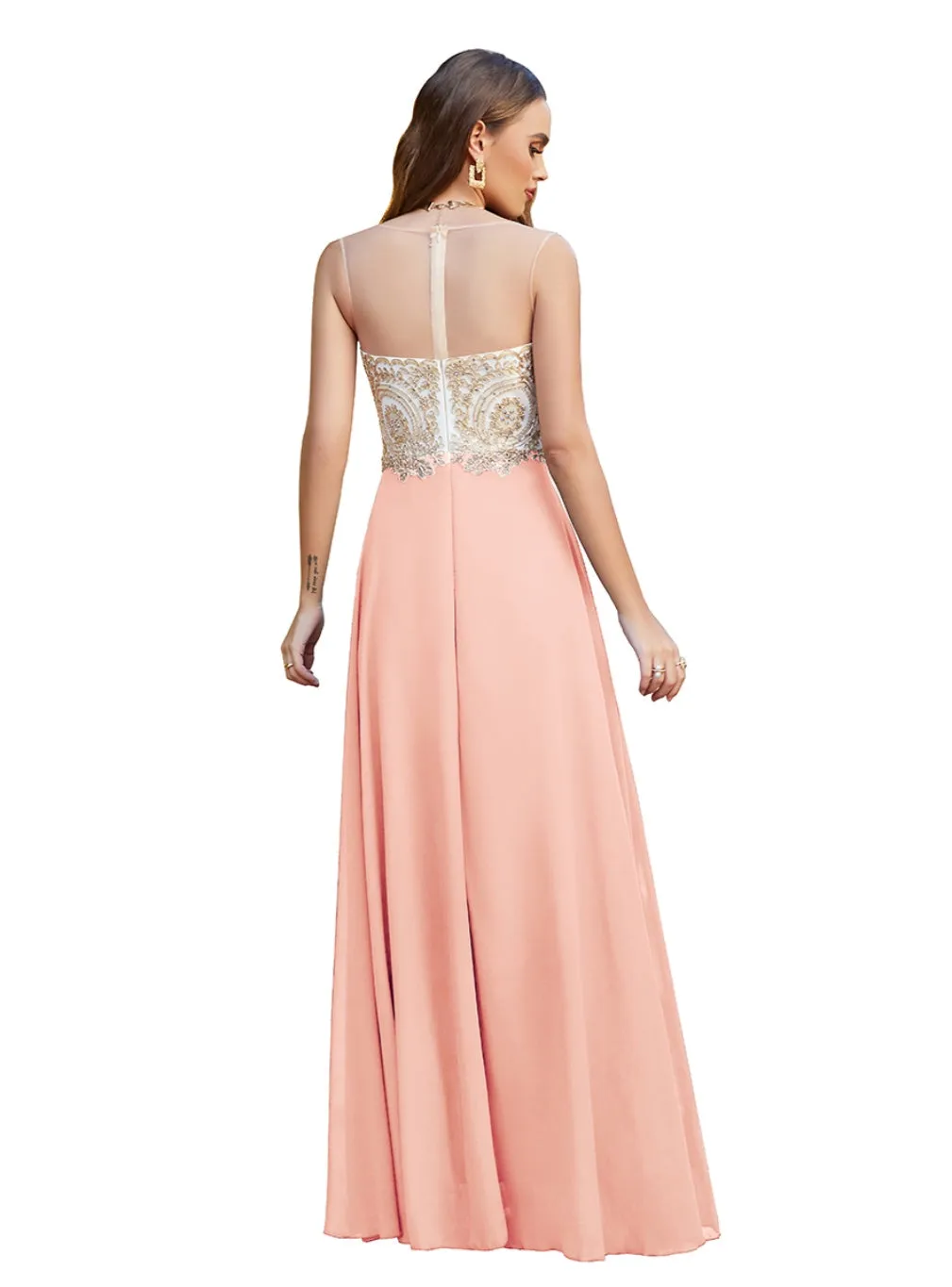 Elegant Sleeveless Aline Chiffon Appliques Evneing Dresses