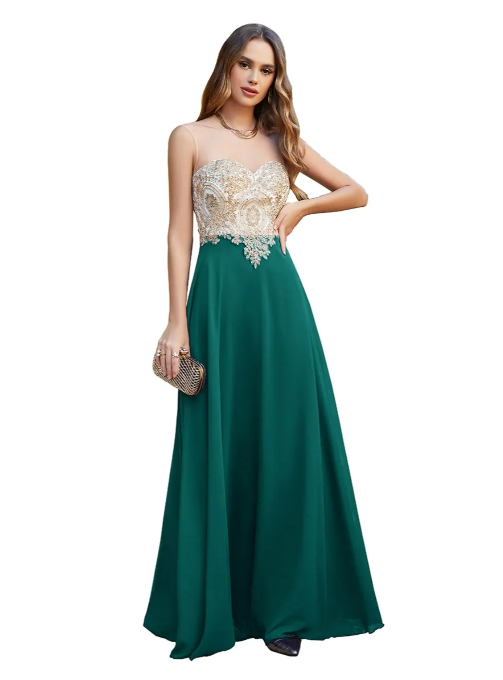 Elegant Sleeveless Aline Chiffon Appliques Evneing Dresses