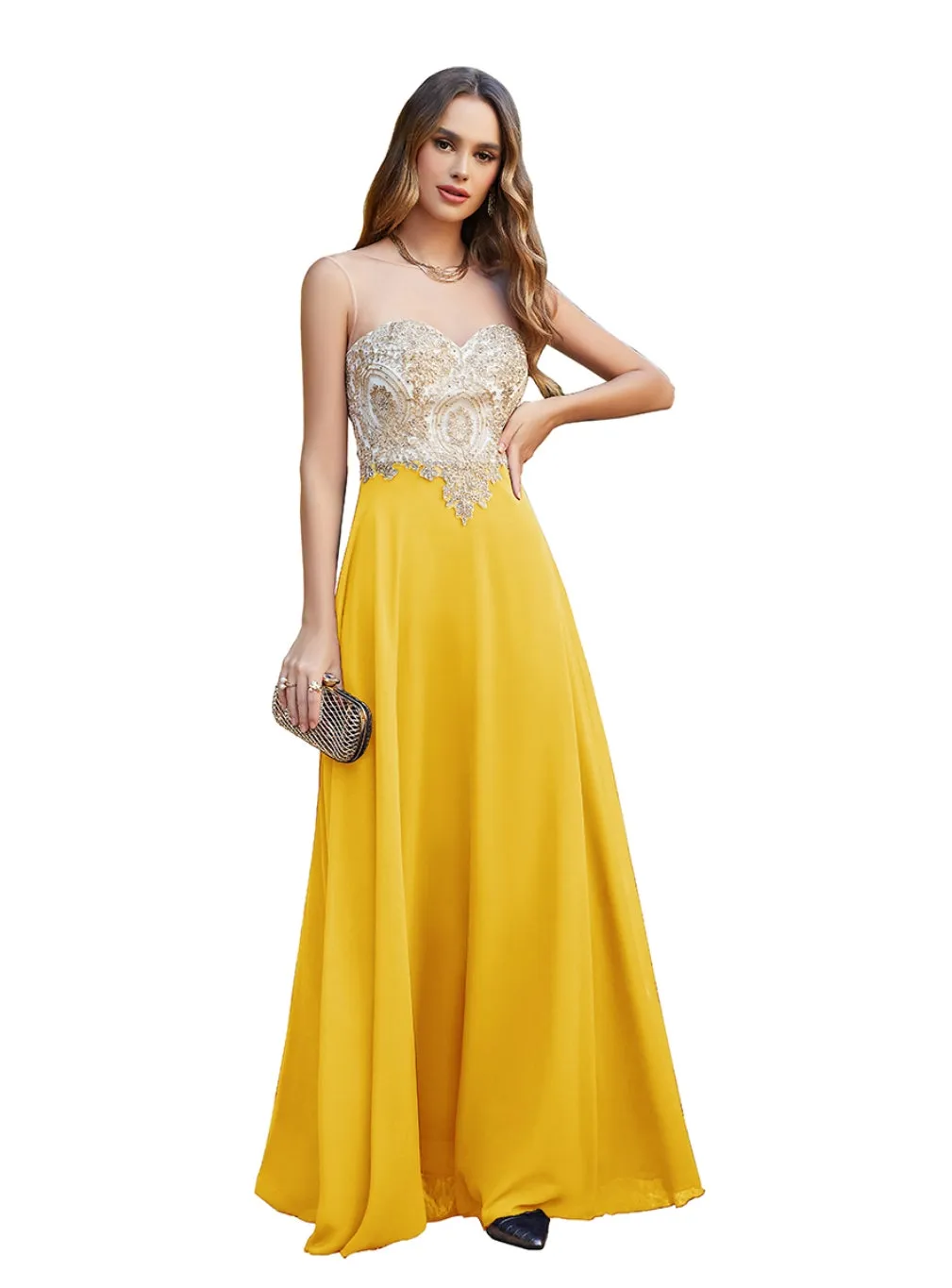 Elegant Sleeveless Aline Chiffon Appliques Evneing Dresses