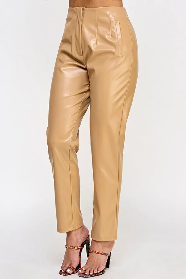 Faux Leather Beige Pants