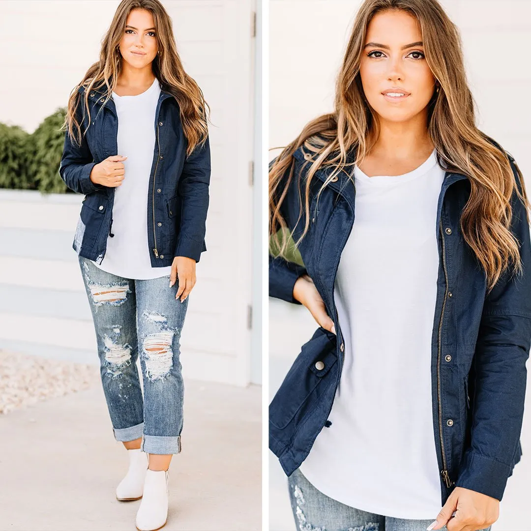 Fight For Love Navy Blue Utility Jacket