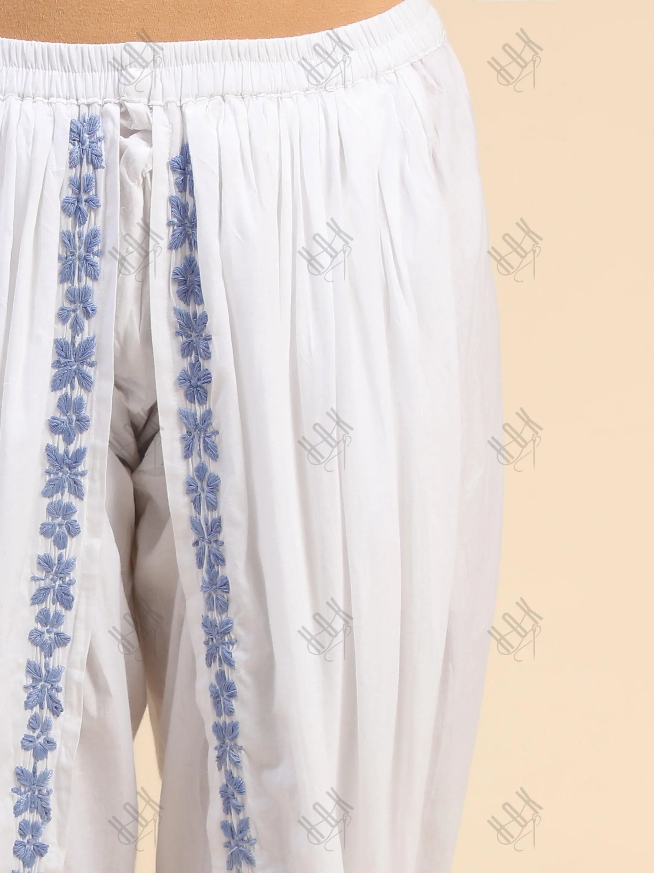 Fizaa Chikankari Hand Embroidery Dhooti White/Blue